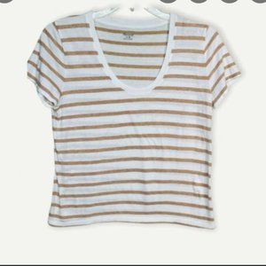 Madewell Brown and White Striped Scoop Neck Short Sleeve Tee NWOT